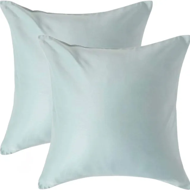 Homescapes Biologisch Kussensloop 40x40 cm – Set van 2 – Eendenei Blauw – 100% Egyptisch Katoen Satijn – Draaddichtheid 400