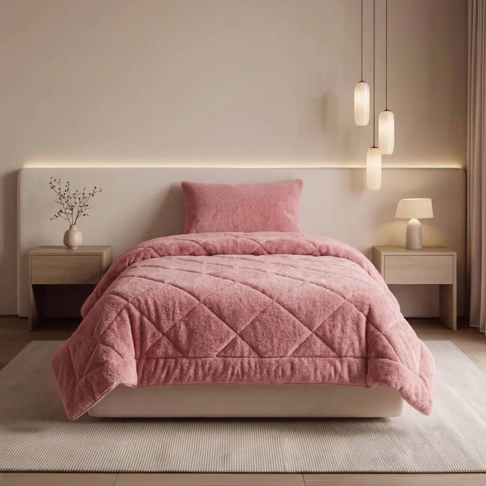 NOUS Living wasbaar dekbed velvet en teddy- Donkerroze roze, foto 7