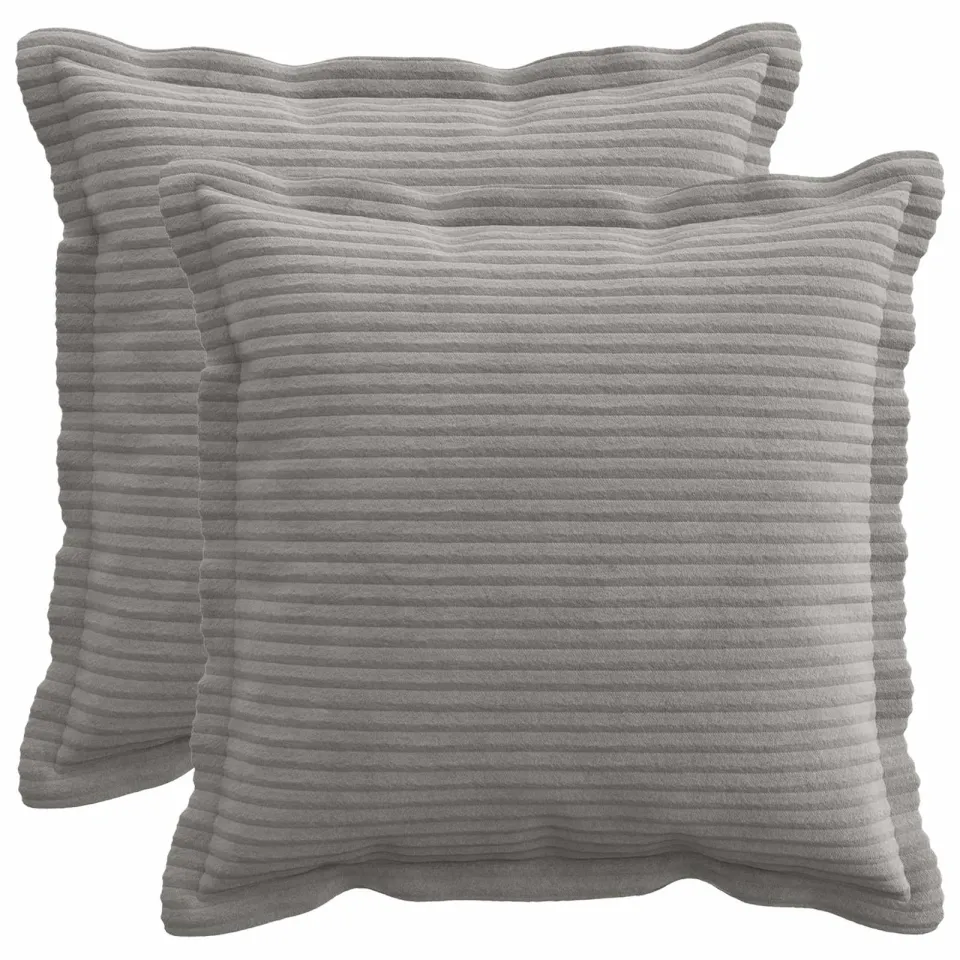 vidaXL Kussensloop 2 st HOUTEN Lichtgrijs 50 x 50 cm corduroy, foto 3