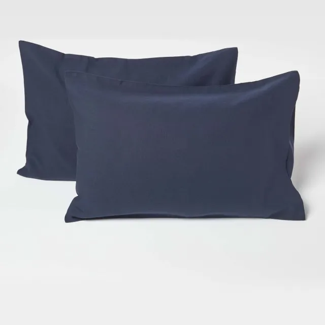 Homescapes Set van 2 kinderkussenslopen 40 x 60 cm - Linnen, Marineblauw