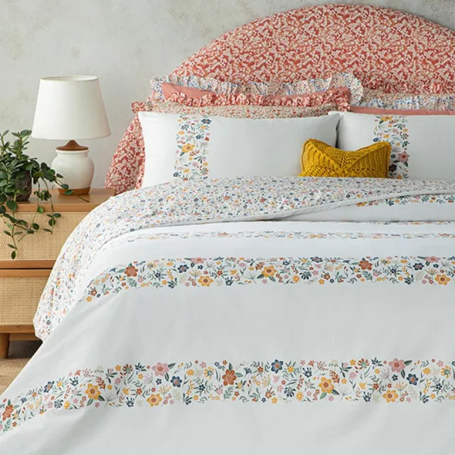 English Home Bloomy Line dekbedovertrekset - 2 Kussenslopen - Tweepersoons - 200x220 cm – Geel Geel/Wit