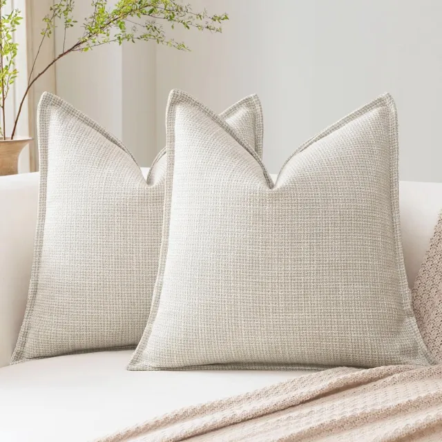 Ibenzoa Set van 2 Luxe Linnen Kussenslopen voor Stijlvolle Interieurdecoratie, 45 x 45 cm, Beige