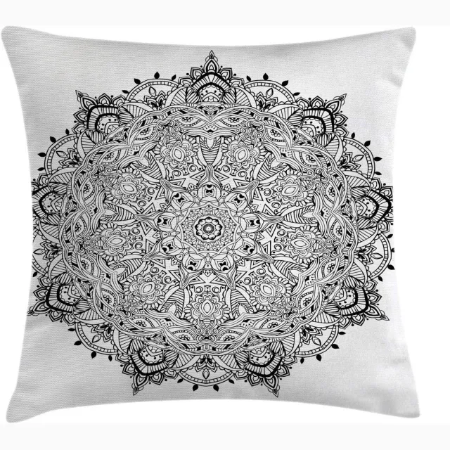 ABAKUHAUS Kussenhoes Mandala-Kunst – Zwart/Wit – 45x45 cm – Dubbelzijdig bedrukt, met rits