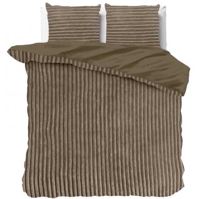 Husch Rib Teddy Dekbedovertrek - Taupe - Tweepersoons - 200x200/220 cm - Heerlijk Zachte Teddy