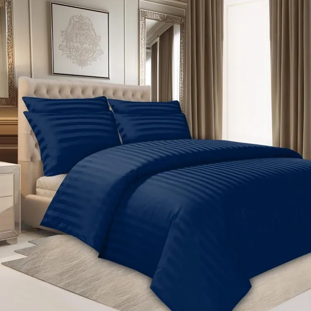 Famanu Famanu Satijnen Gestreepte Tweepersoons Dekbedovertrekset - Premium Hotelkwaliteit Dekbedovertrek Beddengoed sets - Ultrazacht Microvezel Beddengoed marineblauw