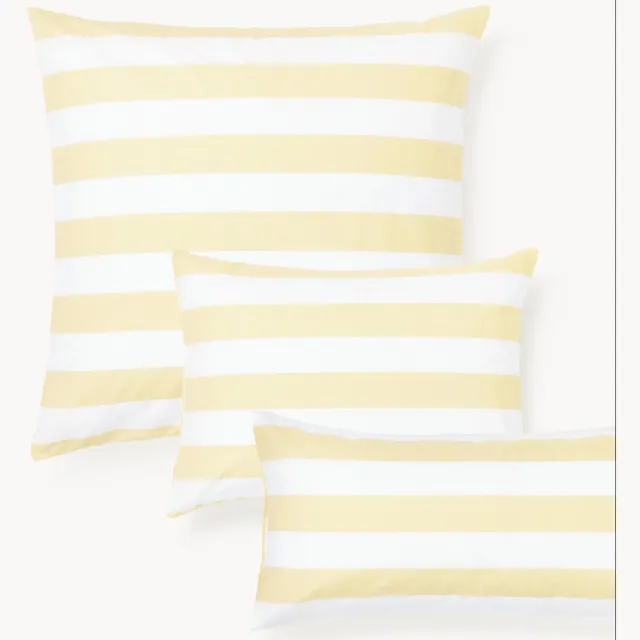 Westwing Collection Gestreepte katoenen omkeerbare kussenhoes Lorena Geel, Wit