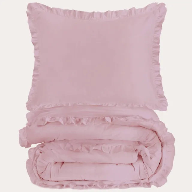 NOUS Living katoenen ruffle dekbedovertrek 1-persoons roze