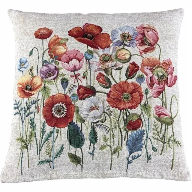 DeHome Gobelin Sierkussen 45x45 cm - Klaprozen & Wilde Bloemen Multicolor