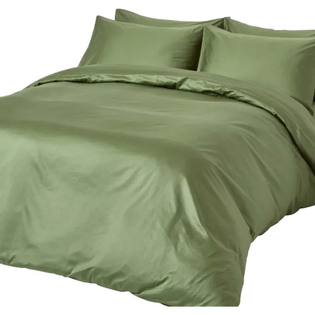 Homescapes Biologisch Dekbedovertrek 240x220 cm – Lits-jumeaux – Mosgroen – 100% Egyptisch Katoen Satijn – Draaddichtheid 400