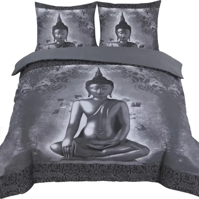 Cotton Club Husch Dekbedovertrek Buddha - 200x200/220 - Zwart/Grijs