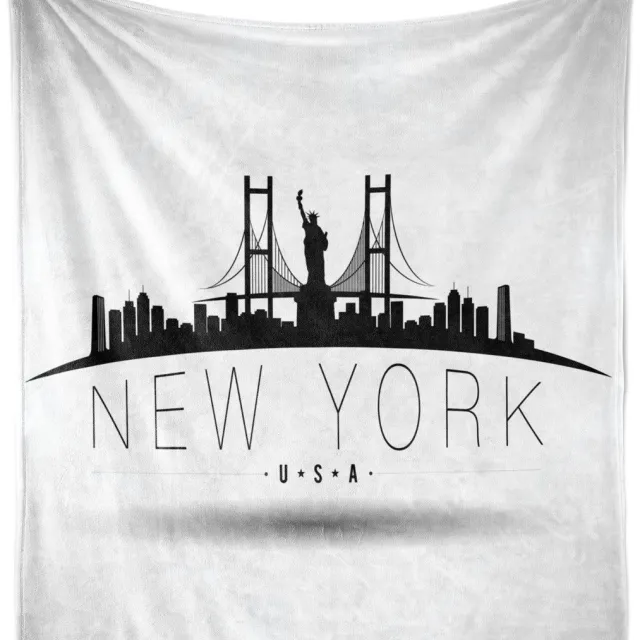 ABAKUHAUS NYC Zachte Flanellen Fleece Deken, New York USA Sightseeing Tekst, Gezellige Pluche Plaid, 125 x 175 cm, Lichtgrijs Coca-Cola Grijs Roze Wit