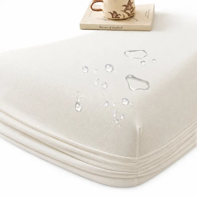 SWGOTA Waterdichte hoeslakenset 160 x 200 cm - Melkwit, geborstelde stof - 1 hoeslaken en 2 kussenslopen - Voor matrassen tot 30 cm dik