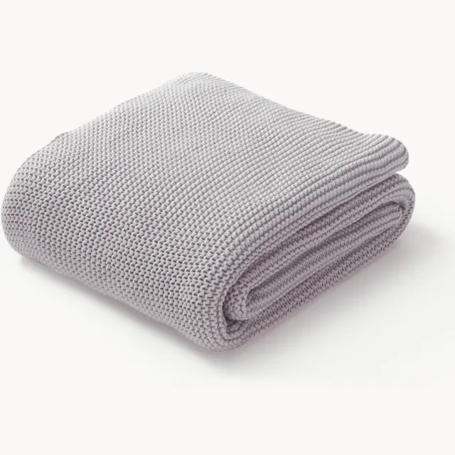 Westwing Collection Gebreide plaid Adalyn van biokatoen Grijs
