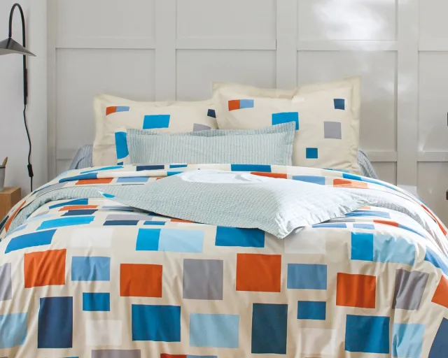 Blanc des Vosges dekbedovertrek Blocks céladon 140x200 cm blauw