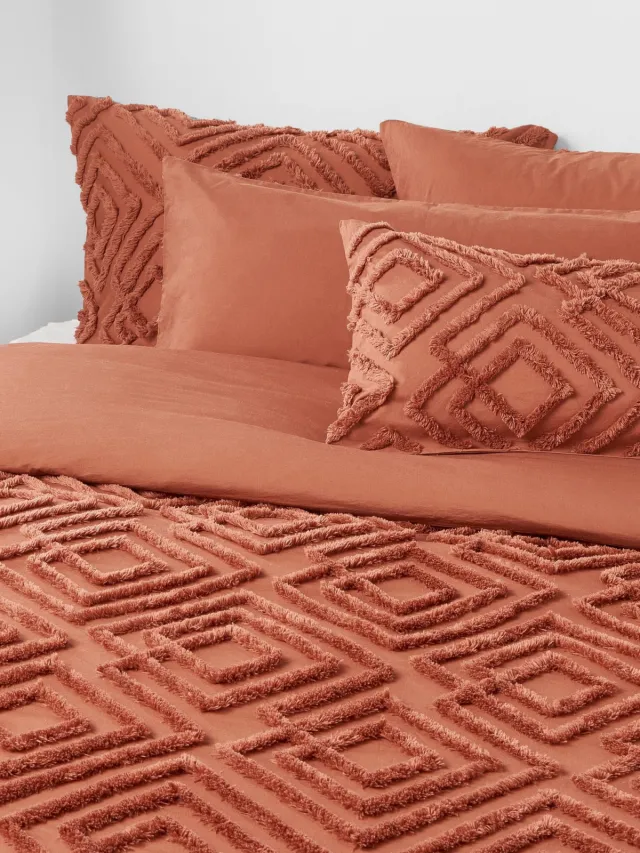 Westwing Collection Perkal katoenen dekbedovertrek Phil met getufte design Terracotta