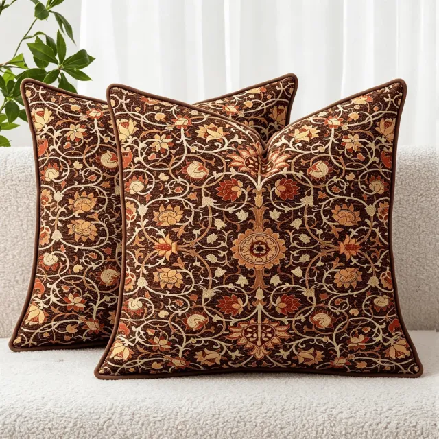 Famanu Set van 2 fluwelen kussenslopen met Boheems bloemenpatroon, rood, 40 x 40/45 x 45/50 x 50 cm, perfect voor het decoreren van je bank met luxe en stijl