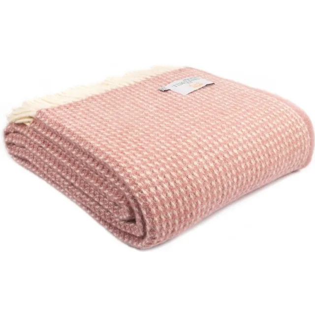 Tweedmill Wollen plaid - Wafelpatroon - Roze