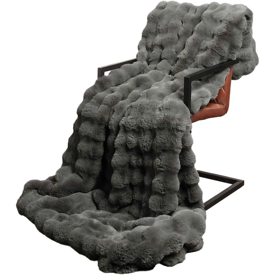 vidaXL Antislip deken van imitatie konijnenbont OLITE Donkergrijs, foto 3