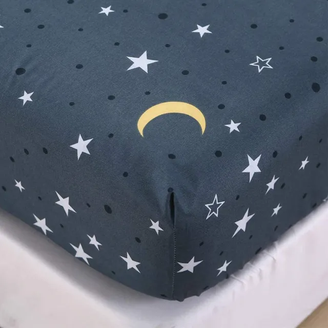 Ibenzoa Comfortabel en Zacht Hoeslaken met Sterren- en Maandessin voor Kindermatrassen blauw