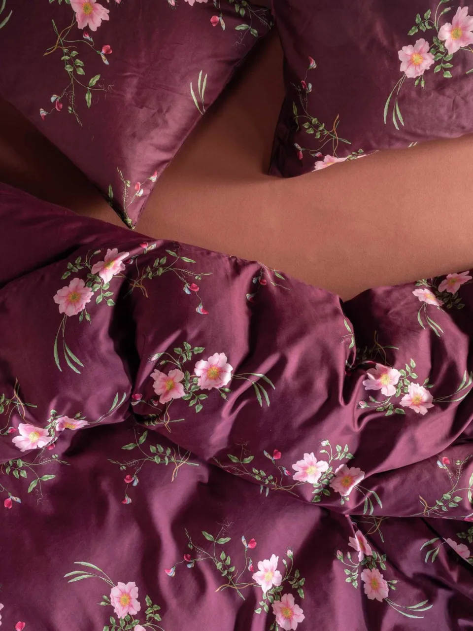 Essenza Maren katoen satijnen dekbedovertrek mauve wine, foto 5