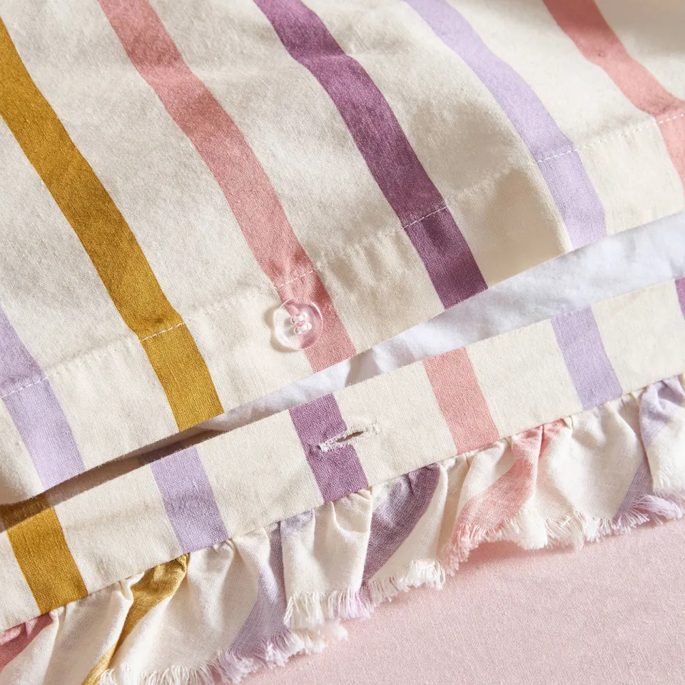 NOUS Living katoenen gestreepte 2-persoons dekbedovertrek 200x220 cm - roze