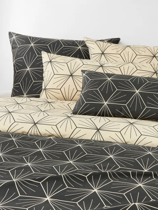 Westwing Collection Dubbelzijdig dekbedovertrek Ilda met geometrische print Beige, Antraciet