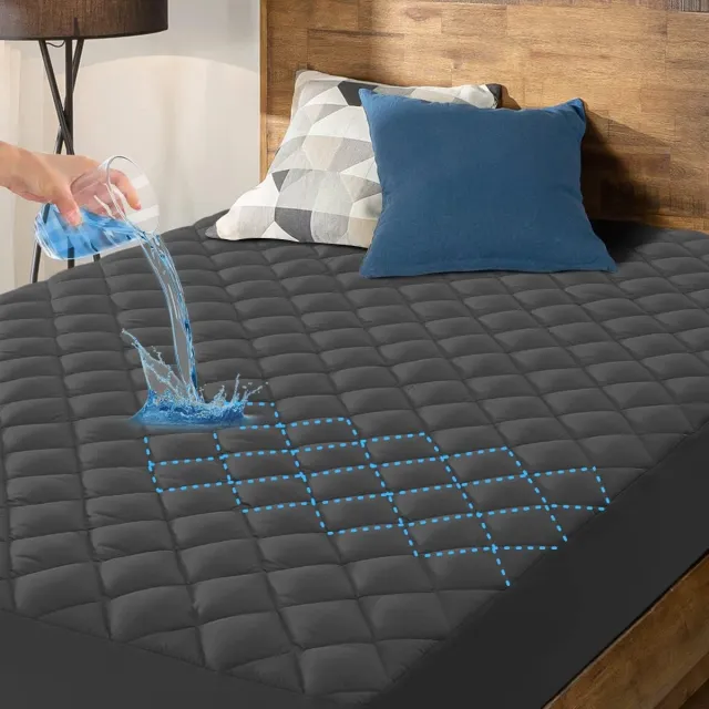 BOTC Matrasbeschermer - 100% polyester Waterdichte Matrasbeschermer - 180x200 cm - Hoeslakenbadstof Matrasbeschermhoezen - Antibacteriëel - Rondom Elastiek - Geruit grijs