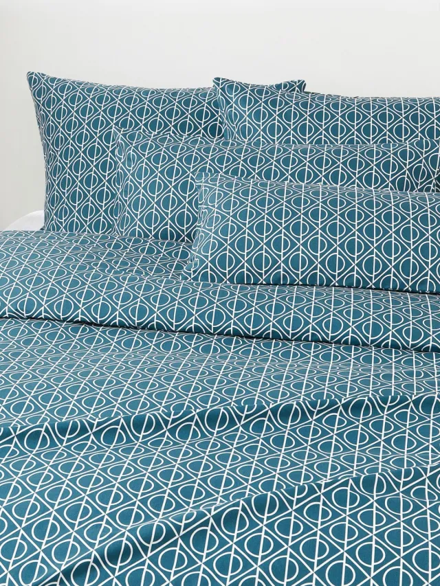 Westwing Collection Katoenen dekbedovertrek Jella met geometrische print Blauw