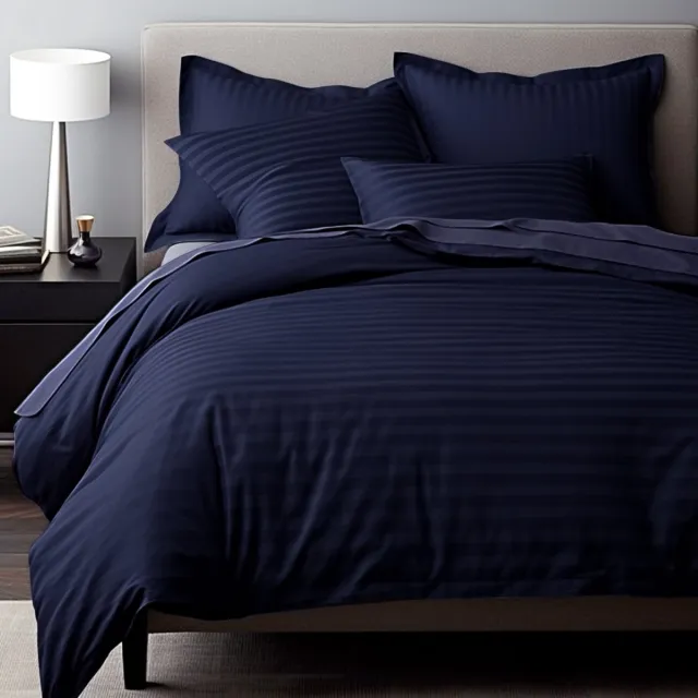 Darymex Katoen-Satijn Dekbedovertrek 140x200 cm - Navy Blauw - Klassieke Strepen - 100% Natuurlijk Katoen - Eenpersoons