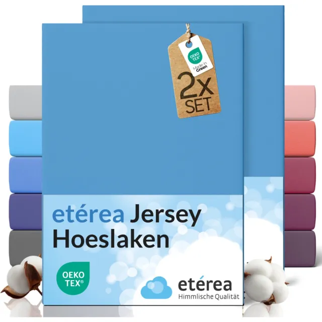 etérea Himmlische Qualität etérea Jersey hoeslaken 2-pack 90x200-100x200 cm (hoek 25 cm) 100% katoen - Lichtblauw