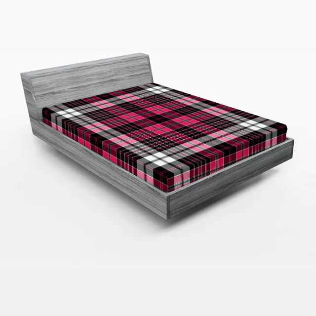 ABAKUHAUS geruit hoeslaken, geometrisch oud tartanpatroon, zachte decoratieve stof met elastische band, 160 x 200 cm, roze-zwart-wit