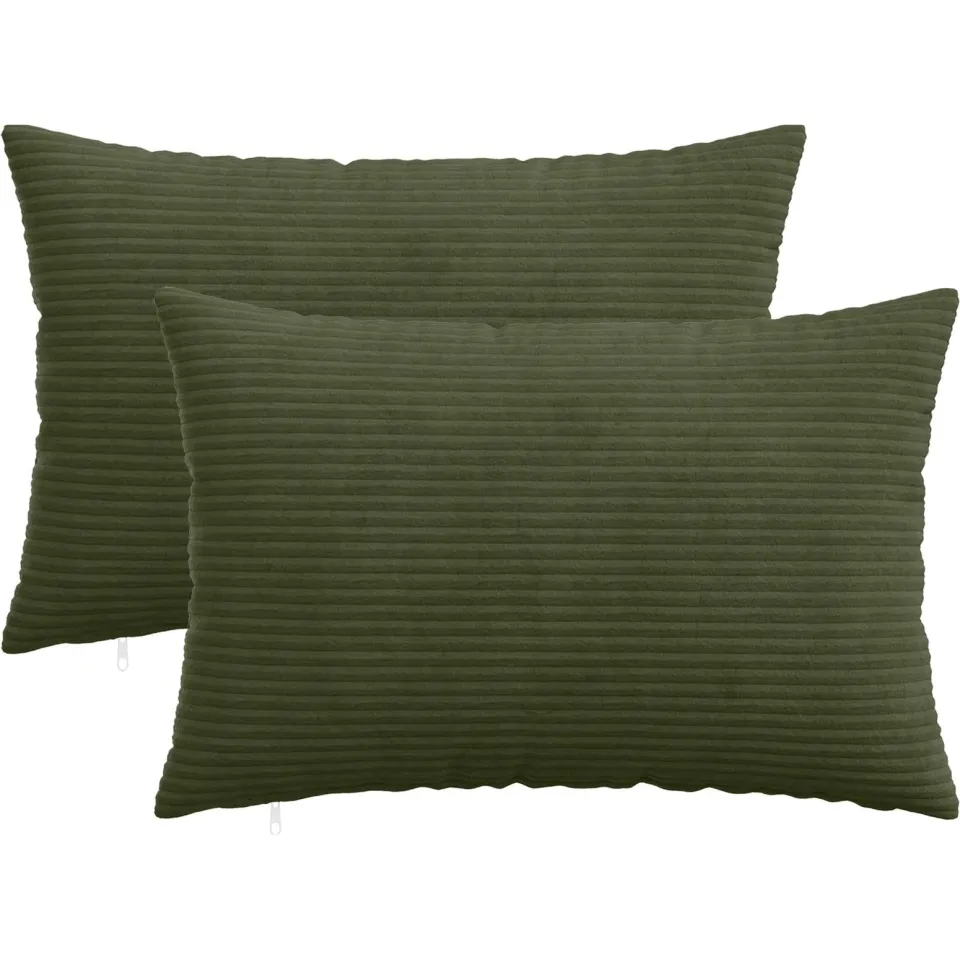 vidaXL Kussensloop 2 st HEERLEN Groen 30 x 50 cm corduroy, foto 3