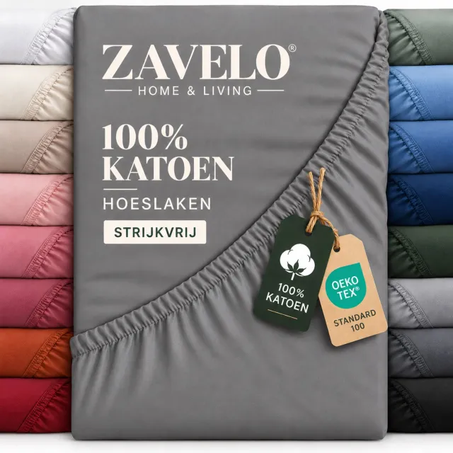 Zavelo Hoeslaken Katoen Strijkvrij Grijs-1-persoons (90x210 cm)