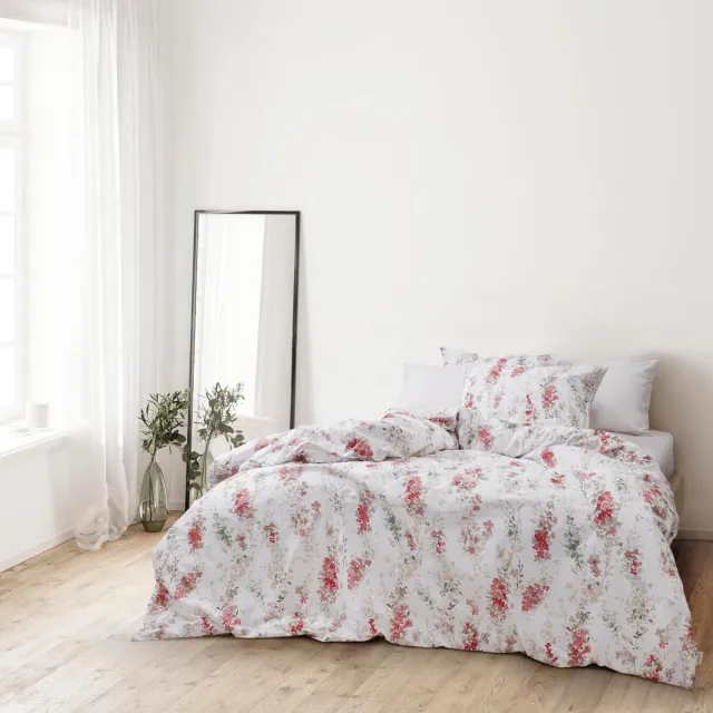 Unyqoos Comfortabel en Ademend Beddengoedset van Katoen met Ritssluiting bloemen rood