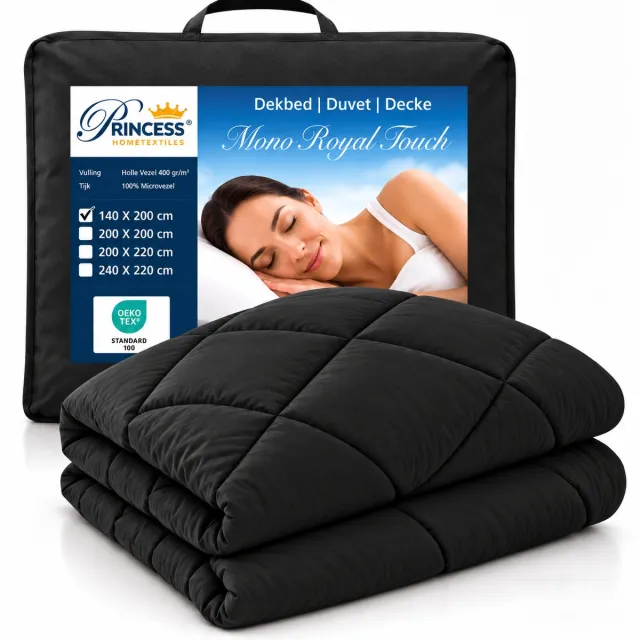 princessdekbedden Princess EazyDekbed Hoesloos Dekbed - 140x200 cm - Zwart - Warmteklasse 2 - Wasbaar - Eenpersoons