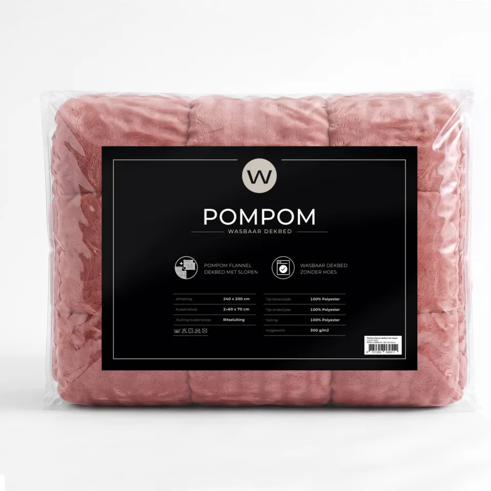 W wasbaar dekbed PomPom - Roze, foto 6