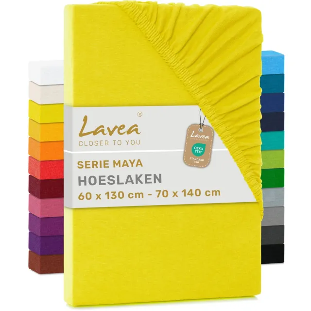 lavea Hoeslaken 60-70x140 cm (Baby) – 100% Katoen, Zacht en Ademend – Geschikt voor Matrassen tot 12 cm – Jersey met Elastiek Rondom – Zonnegeel