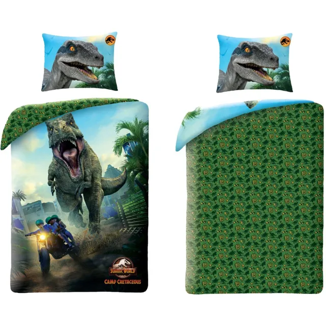Jurassic World Dekbedovertrek- Eenpersoons - 140x200 cm - Kussensloop 63 x63 cm - Dubbelzijdig - 100% Polyester Meerkleurig