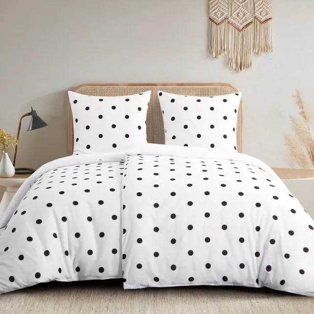 Ibenzoa Beddengoedset Met Luxe Polkadot Patroon , 4-Delig, Zacht En Onderhoudsvriendelijk wit
