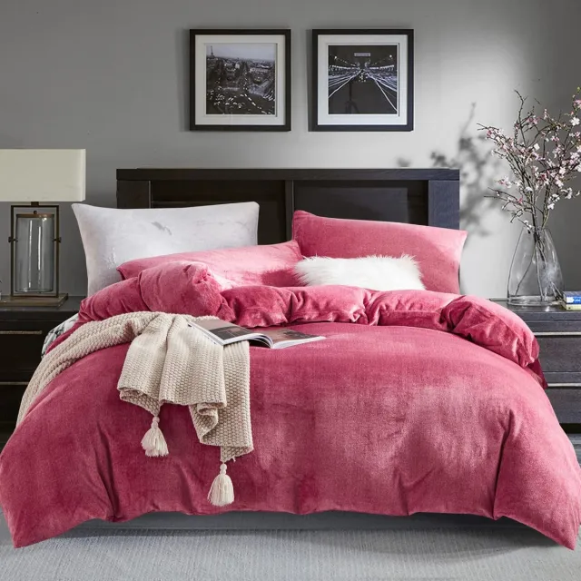Ibenzoa Zachte en Warme Pluche Beddengoedset – Rozerood, Perfect voor Winterse Avonden