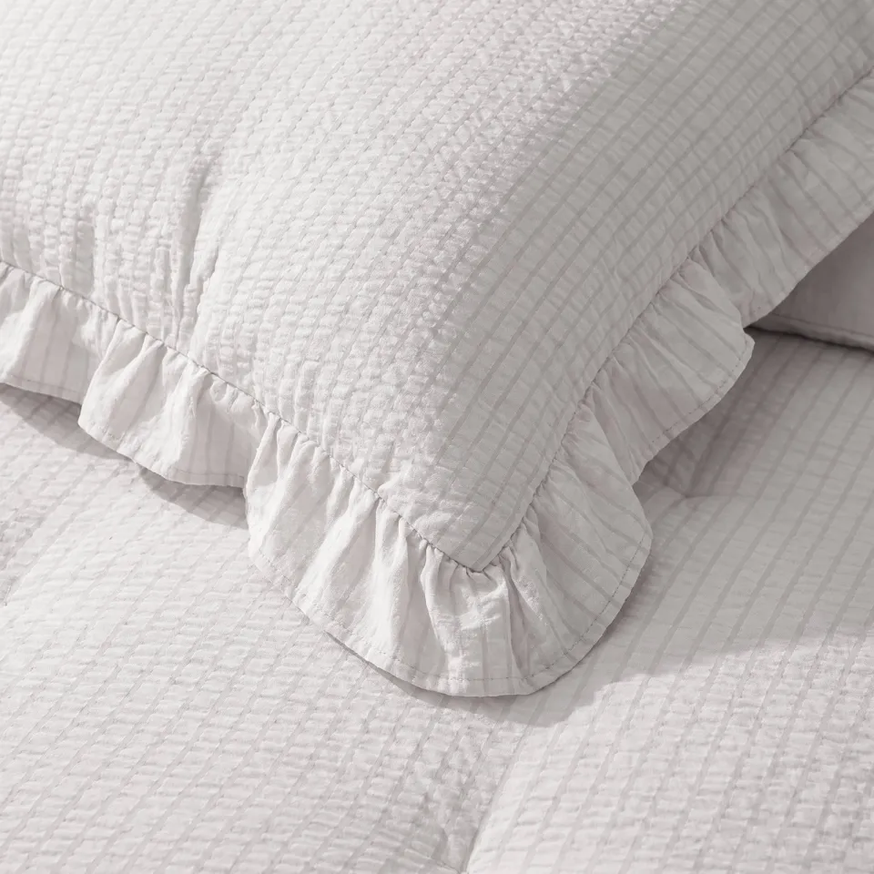 W seersucker dekbed zonder overtrek met kussensloop Lazy - ruffles off-white, foto 7