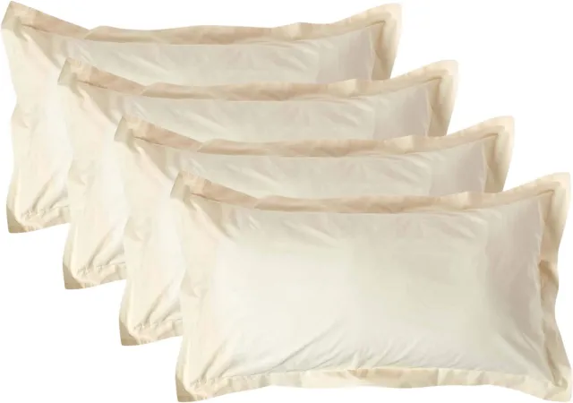 Homescapes Kussensloop 50x90 cm met Rand (Oxford) Set van 4 – Crème – 100% Egyptisch Perkal Katoen – 200 TC