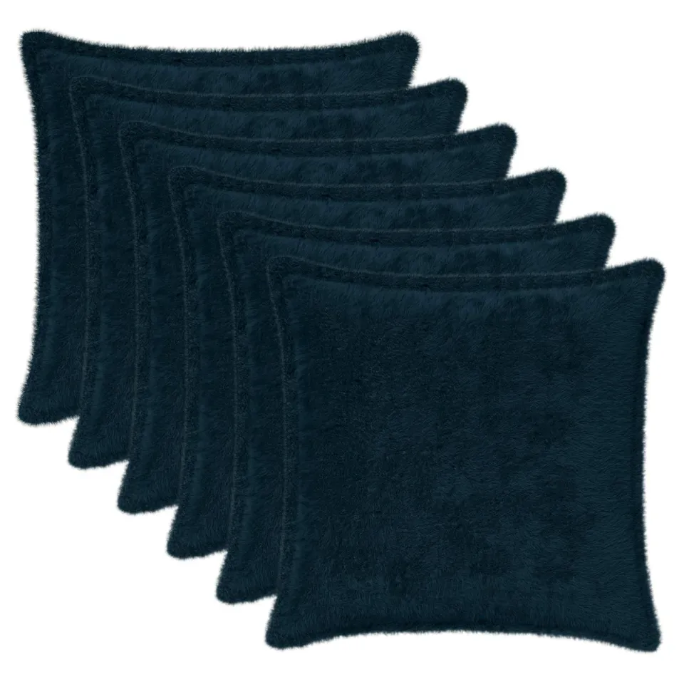 vidaXL Kussensloop 6 st HOUTEN Marineblauw 35 x 35 cm Nep Konijnenbont, foto 3