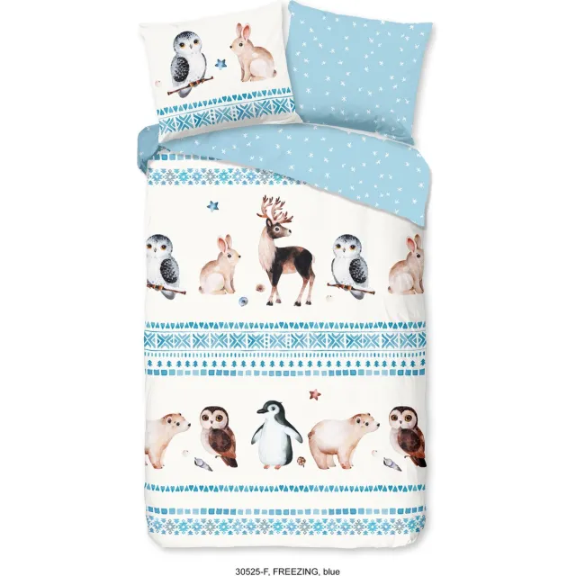 Good Morning dekbedovertrek winter dieren - Blauw - 100% Katoen flanel Blue