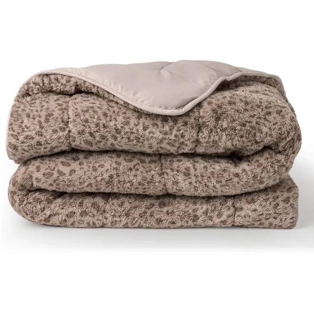 Soulsnooze Teddy Dekbed Panter Taupe 240×220 - 2-in-1 Dekbed Zonder Overtrek - Wasbaar Dekbed zonder Hoes - Deken - Bedsprei - Fluffy Plaid