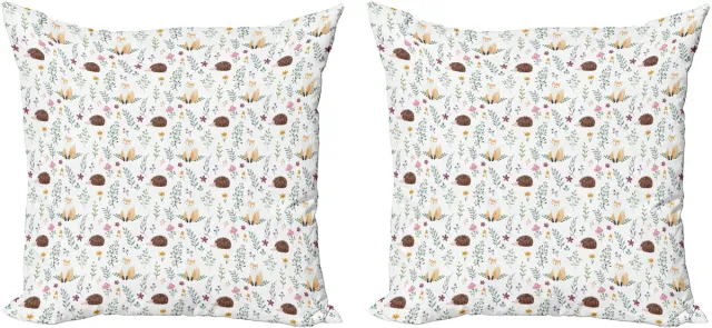 ABAKUHAUS Decoratieve kussenhoes met bosmotief, 2 stuks, landelijke dierenprint, 40x40 cm, meerkleurig