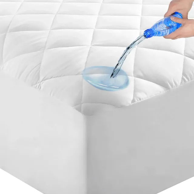Litalente Gewatteerde waterdichte katoenen matrasbeschermer - 160x200 cm Gewatteerde Matrasbeschermhoezen - Antibacteriëel - Rondom Elastiek - Wit - Waterdichte Gewatteerde matrasbeschermer - Incontinentie Matrasbeschermhoezen 160 x 200 cm