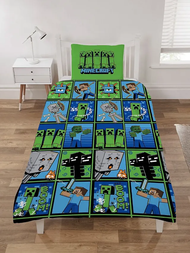 Minecraft Dekbedovertrek - Eenpersoons - Geschikt voor 140 x 200 cm. - Dekbed multi colour