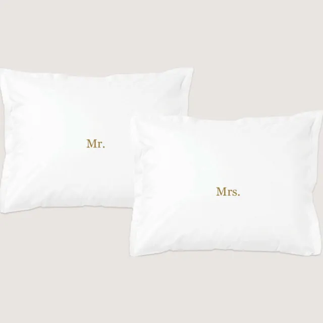 Zusss kussenslopen Mr & Mrs wit Goud
