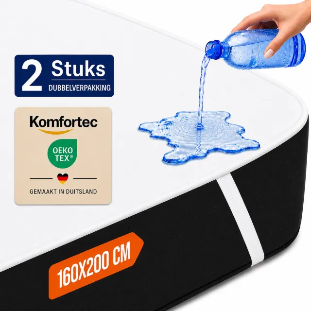 Komfortec Set van 2 Waterdichte Matrasbeschermers 160x200 cm Dubbelpak - Matrasbeschermhoes - Ademende Matrashoes - Niet Krakende Matrasbeschermer - Incontinentiemateriaal - Wit 2x160x200